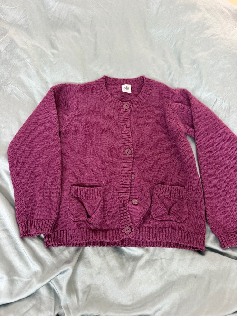 Petit Bateau Berry Pink Button-Up Crewneck Cardigan